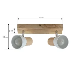 Lindby loftlampe Thorin, 27 cm, 2 lyskilder, hvid, træ, E14