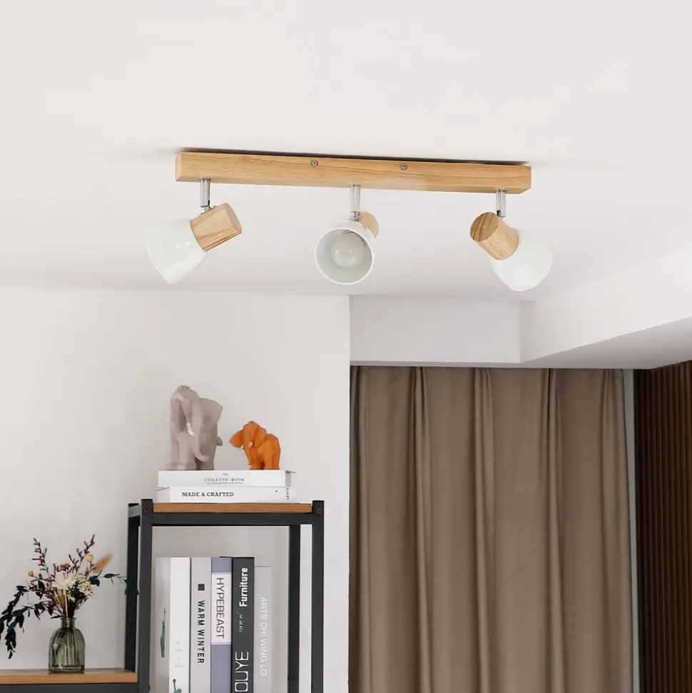 Lindby loftlampe Thorin, 47 cm, 3 lyskilder, hvid, træ, E14