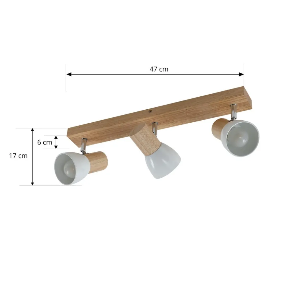 Lindby loftlampe Thorin, 47 cm, 3 lyskilder, hvid, træ, E14