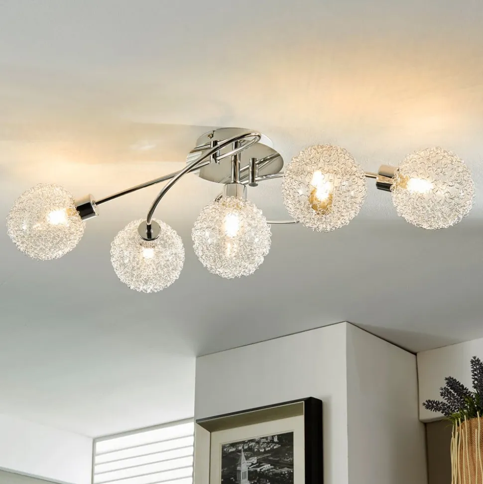 Lindby loftlampe Ticino, 65 cm, 5 lyskilder, metal, glas