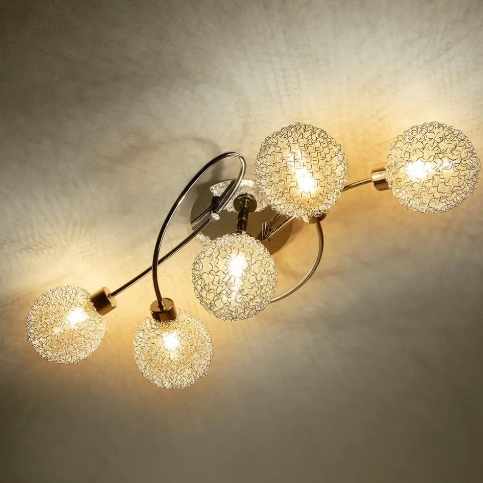 Lindby loftlampe Ticino, 65 cm, 5 lyskilder, metal, glas