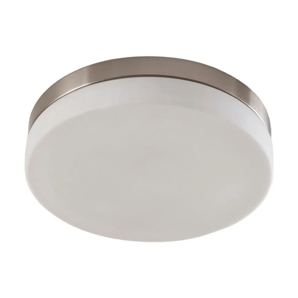 Lindby loftlampe til badeværelset Amilia, Ø 30 cm, E27, nikkel, glas