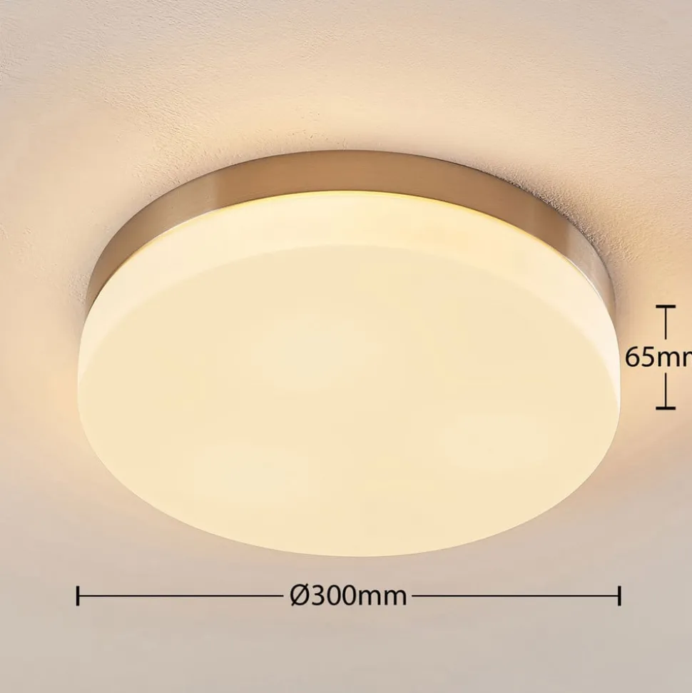 Lindby loftlampe til badeværelset Amilia, Ø 30 cm, E27, nikkel, glas