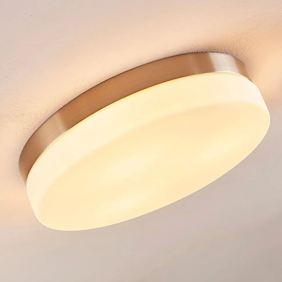 Lindby loftlampe til badeværelset Amilia, Ø 30 cm, E27, nikkel, glas