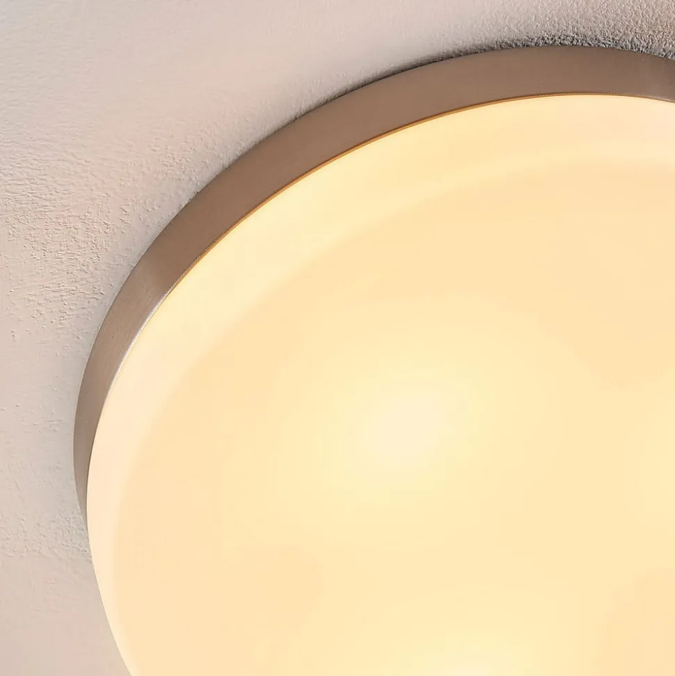 Lindby loftlampe til badeværelset Amilia, Ø 30 cm, E27, nikkel, glas