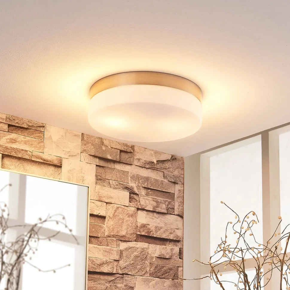 Lindby loftlampe til badeværelset Amilia, Ø 23,5 cm, E27, nikkel, glas
