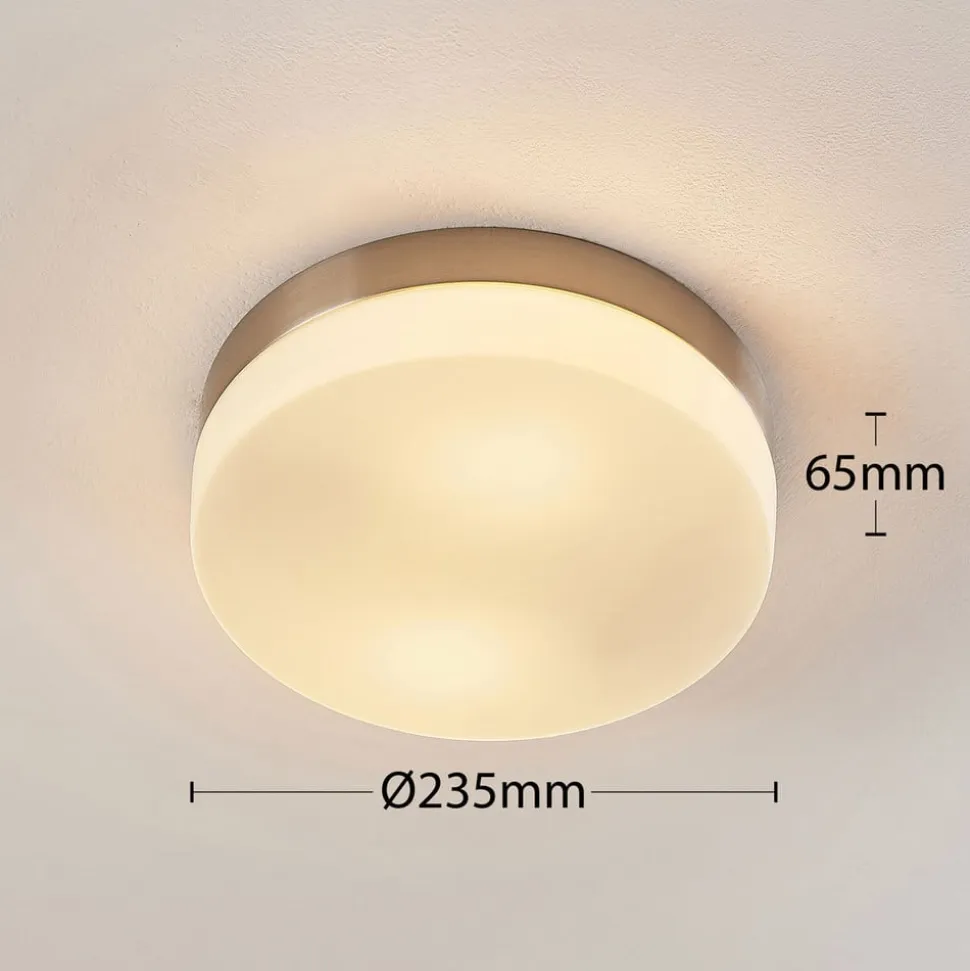 Lindby loftlampe til badeværelset Amilia, Ø 23,5 cm, E27, nikkel, glas
