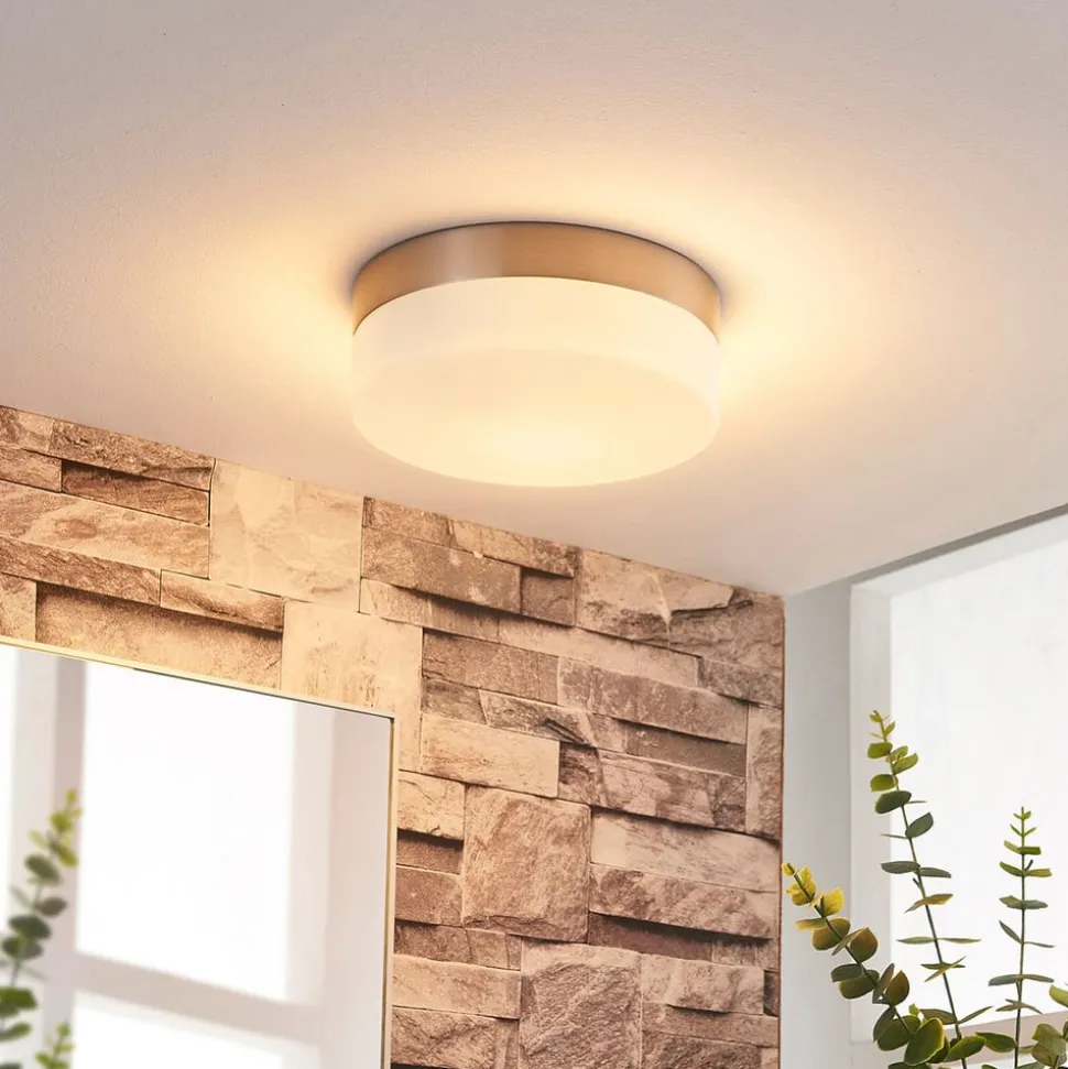 Lindby loftlampe til badeværelset Amilia, Ø 18 cm, E27, nikkel, glas