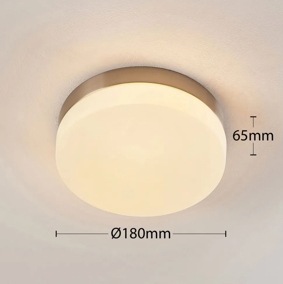 Lindby loftlampe til badeværelset Amilia, Ø 18 cm, E27, nikkel, glas