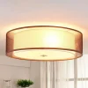 Lindby loftlampe Tobia, brun, tekstil, Ø 50 cm, E27