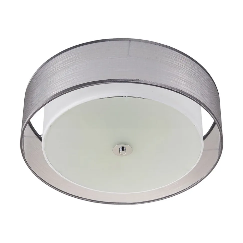 Lindby loftlampe Tobia, grå, tekstil, Ø 50 cm, E27