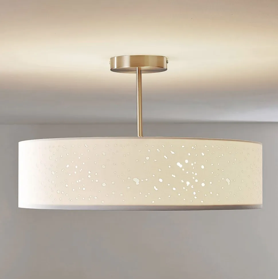 Lindby loftlampe Umma, afstand, hvid, stof, Ø 50 cm, E27