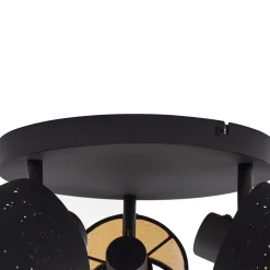 Lindby loftlampe Vasilia, 3 lyskilder, sort/guld, stof