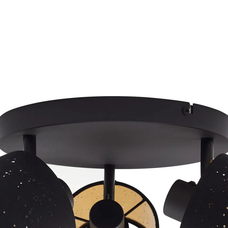 Lindby loftlampe Vasilia, 3 lyskilder, sort/guld, stof