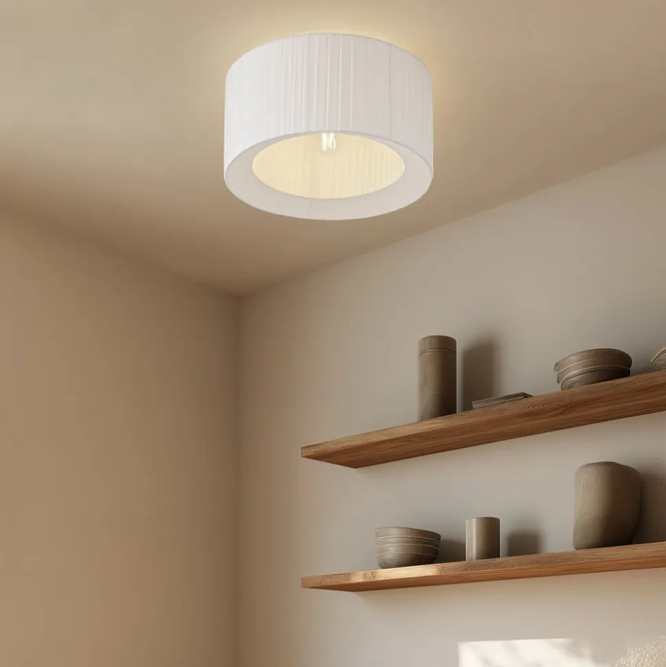 Lindby loftlampe Virelle, hvid, tekstil, Ø 40 cm, E27