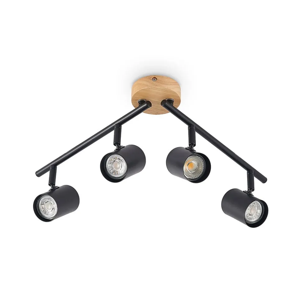 Lindby loftlampe Xiomara, 4 lyskilder, 68 cm lang, træ