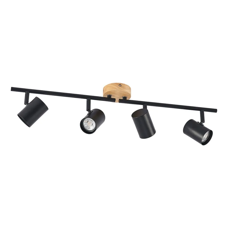 Lindby loftlampe Xiomara, 4 lyskilder, 68 cm lang, træ