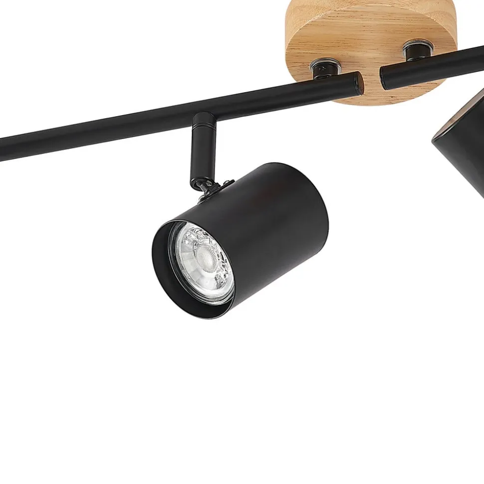 Lindby loftlampe Xiomara, 4 lyskilder, 68 cm lang, træ