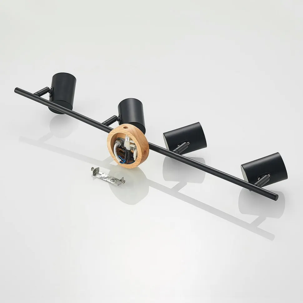 Lindby loftlampe Xiomara, 4 lyskilder, 68 cm lang, træ