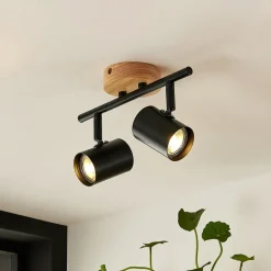 Lindby loftlampe Xiomara, 2 lyskilder, 27 cm lang, træ