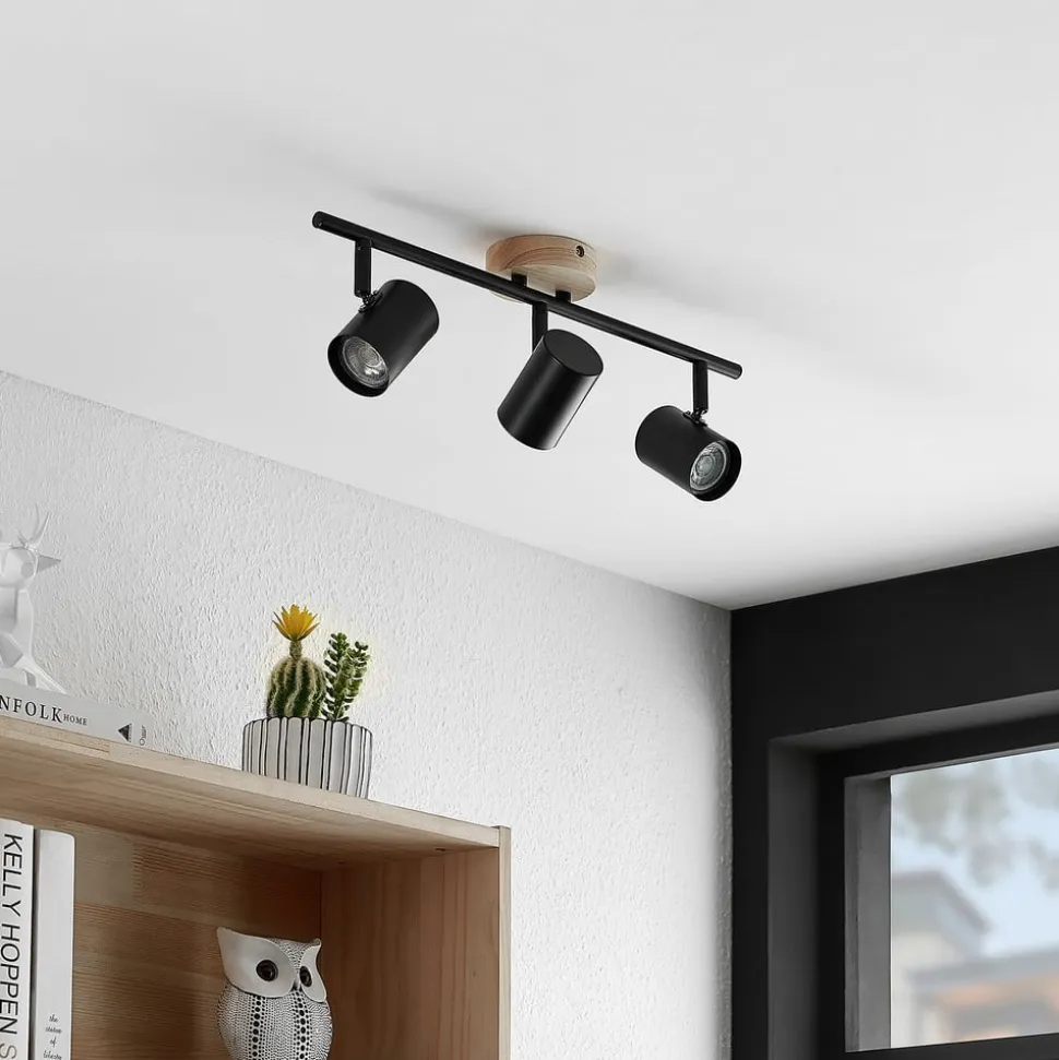 Lindby loftlampe Xiomara, 3 lyskilder, 68 cm lang, træ