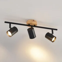 Lindby loftlampe Xiomara, 3 lyskilder, 68 cm lang, træ
