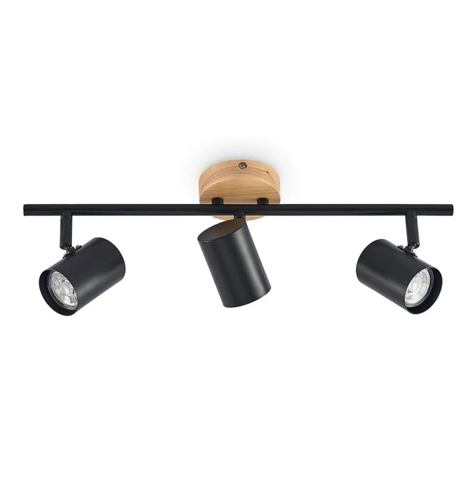 Lindby loftlampe Xiomara, 3 lyskilder, 68 cm lang, træ