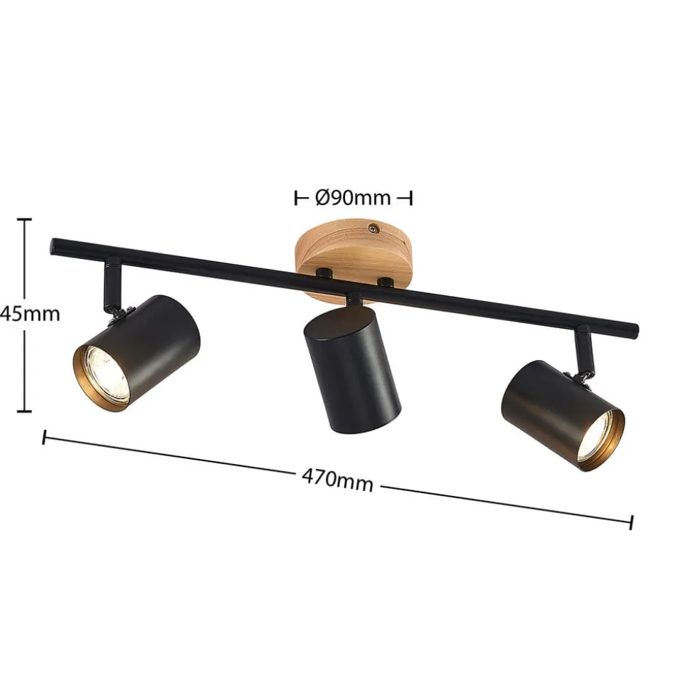 Lindby loftlampe Xiomara, 3 lyskilder, 68 cm lang, træ