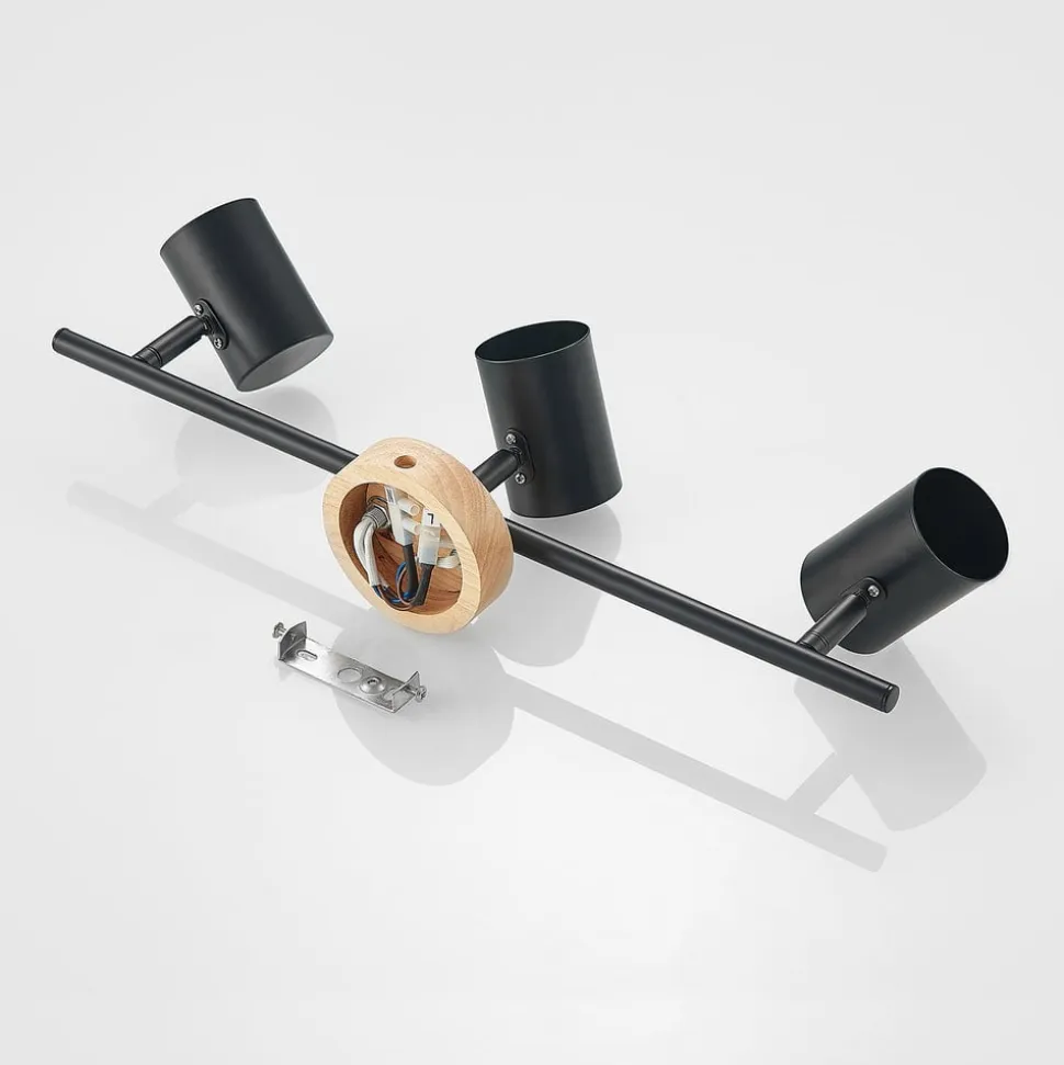 Lindby loftlampe Xiomara, 3 lyskilder, 68 cm lang, træ