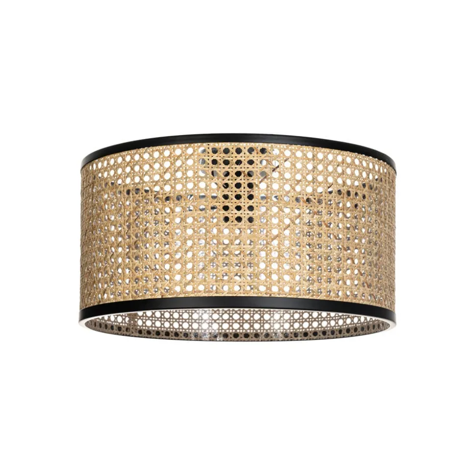 Lindby Loftlampe Yaelle, Ø 40 cm, Rattan, sort, E27