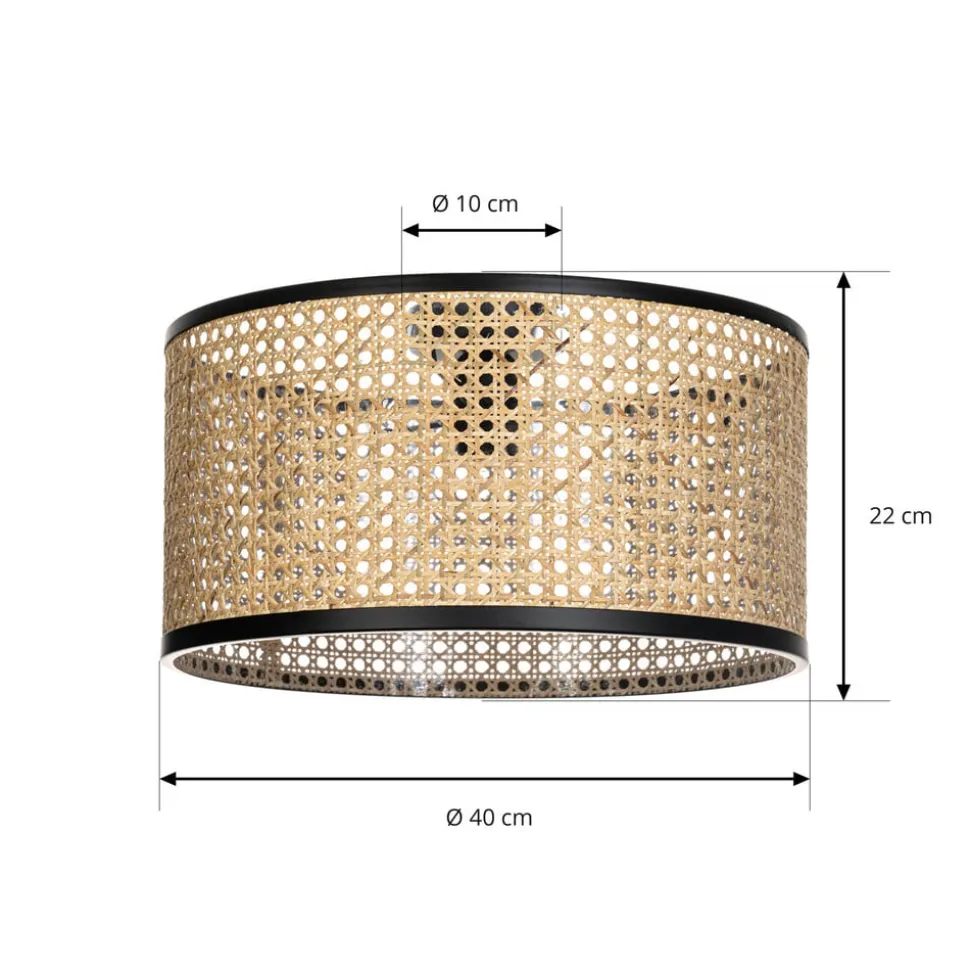 Lindby Loftlampe Yaelle, Ø 40 cm, Rattan, sort, E27