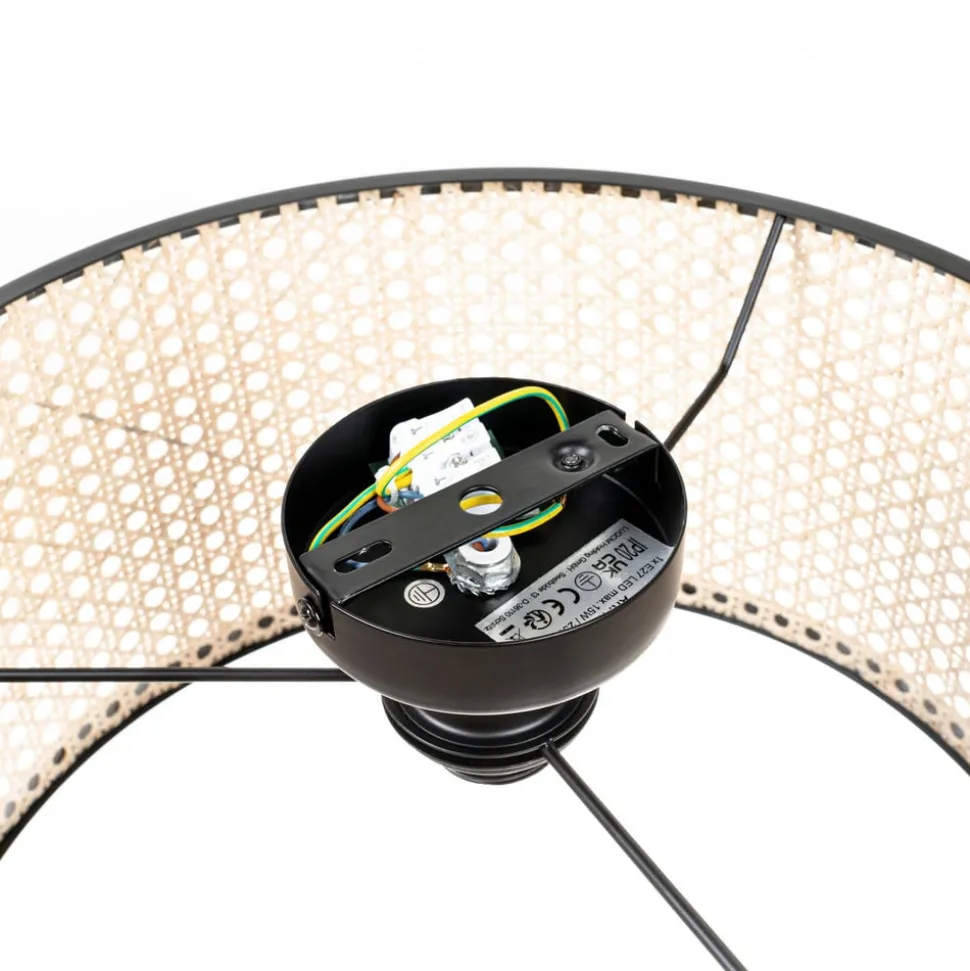 Lindby Loftlampe Yaelle, Ø 40 cm, Rattan, sort, E27