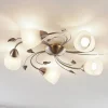 Lindby loftlampe Yannie, 5 lyskilder, 60 cm, nikkel/hvid, glas