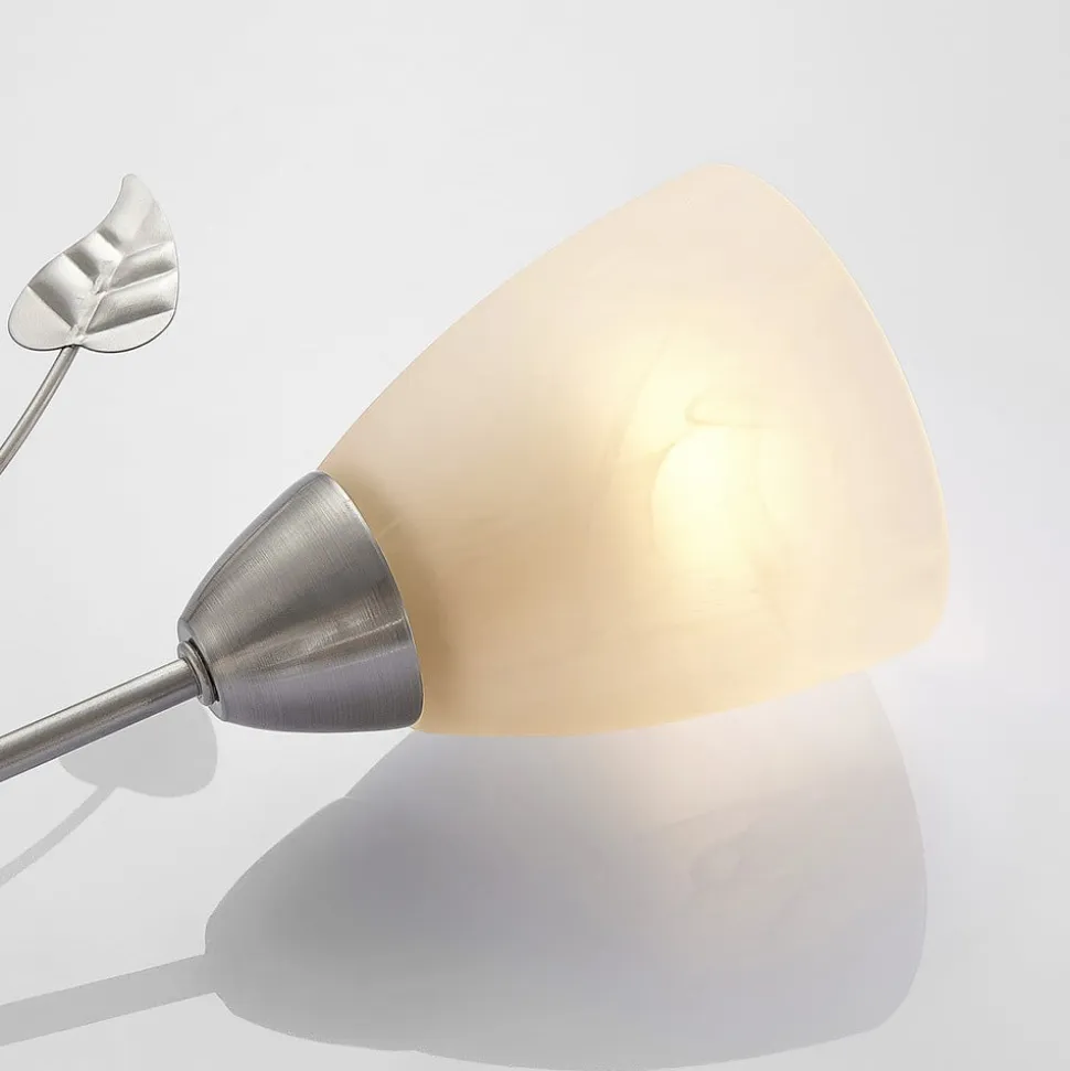 Lindby loftlampe Yannie, 6 lyskilder, 106 cm, nikkel/hvid, glas