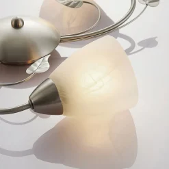 Lindby loftlampe Yannie, 3 lyskilder, 50 cm, nikkel/hvid, glas