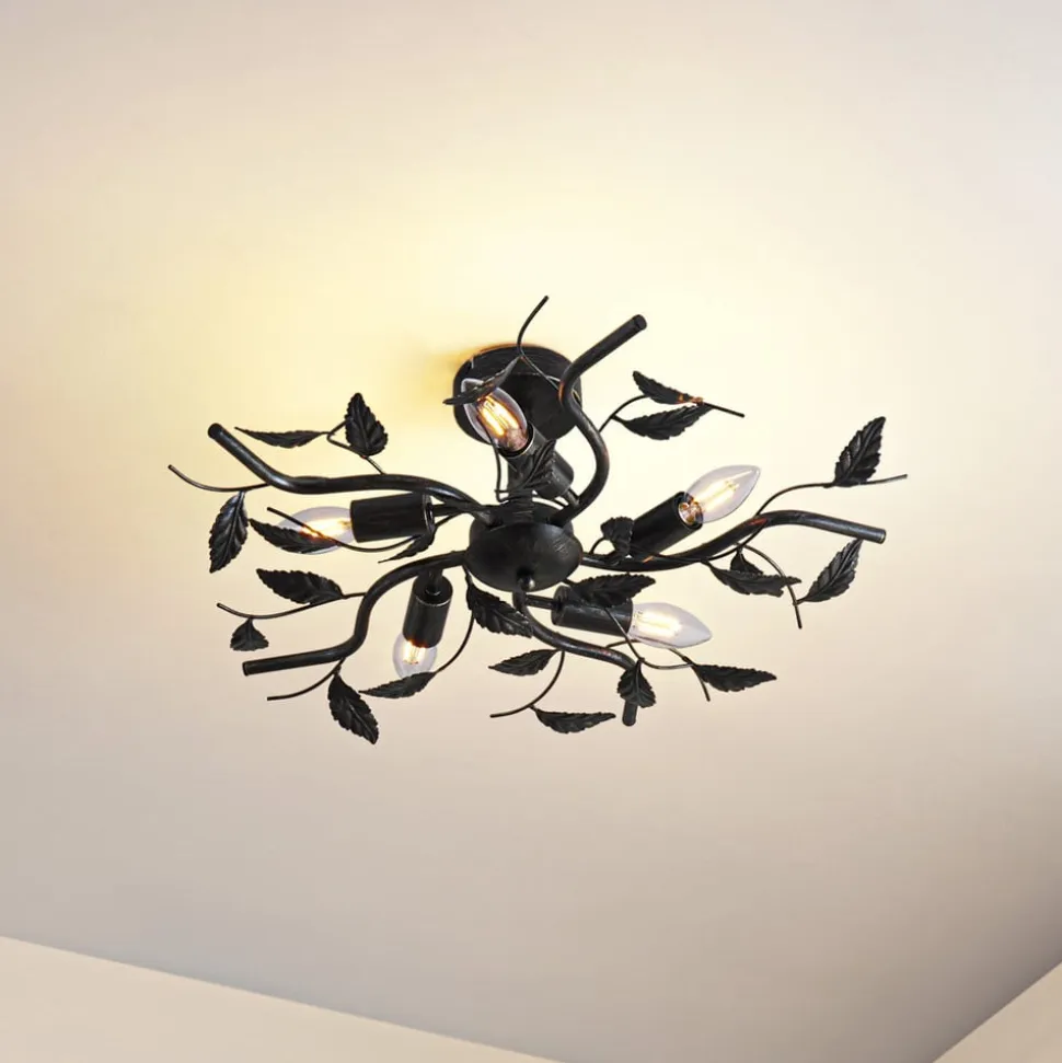Lindby loftlampe Yos, 5 lyskilder, 58 cm, sort-guld, E14