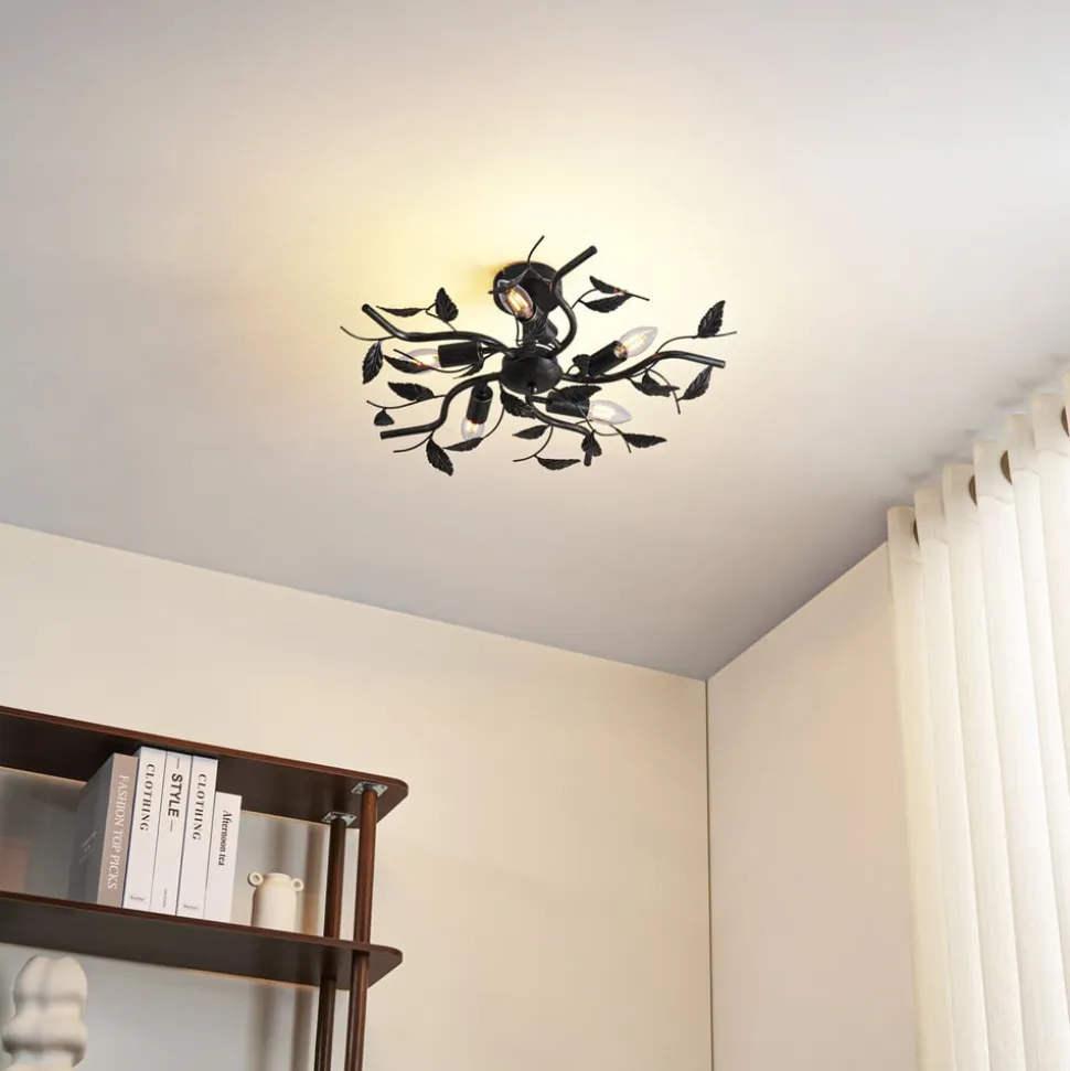 Lindby loftlampe Yos, 5 lyskilder, 58 cm, sort-guld, E14