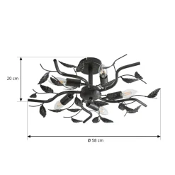 Lindby loftlampe Yos, 5 lyskilder, 58 cm, sort-guld, E14