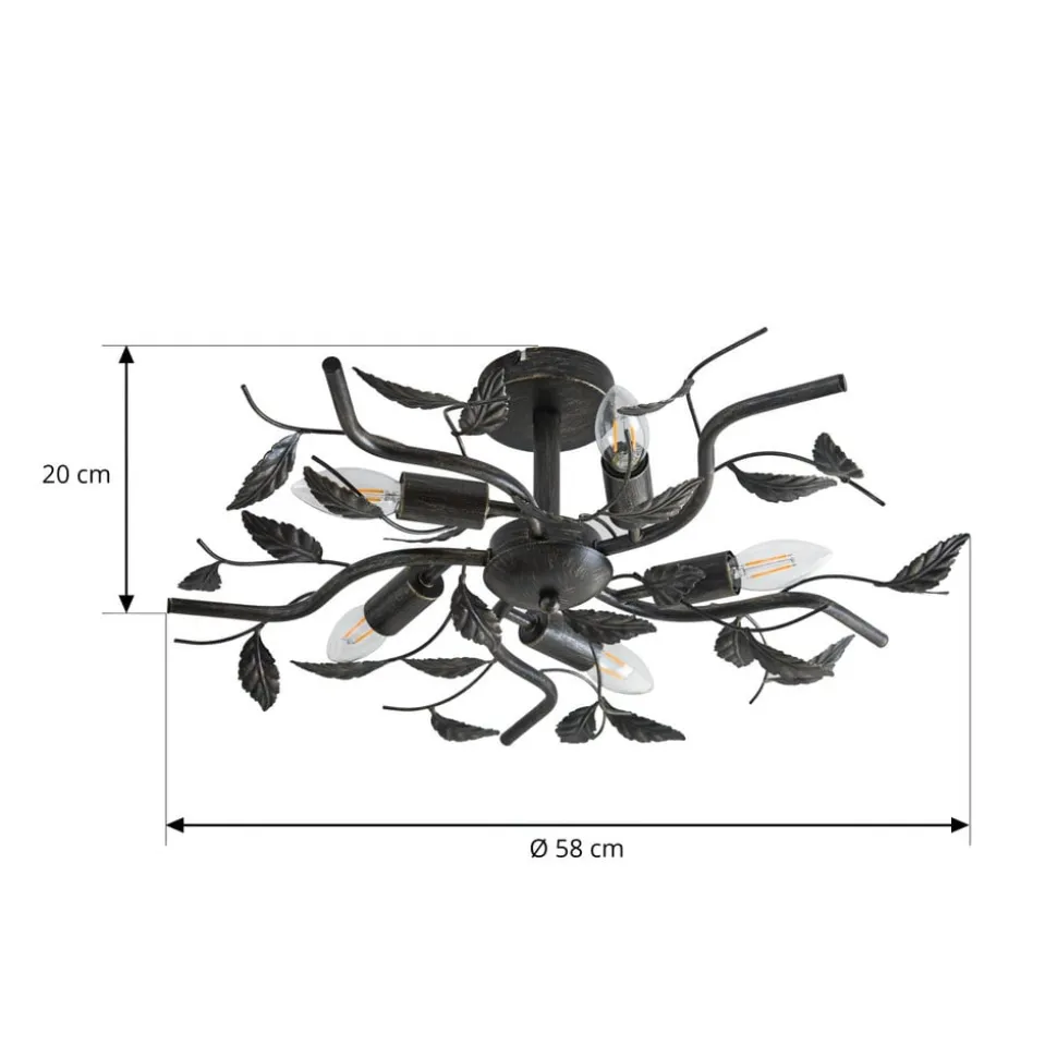 Lindby loftlampe Yos, 5 lyskilder, 58 cm, sort-guld, E14