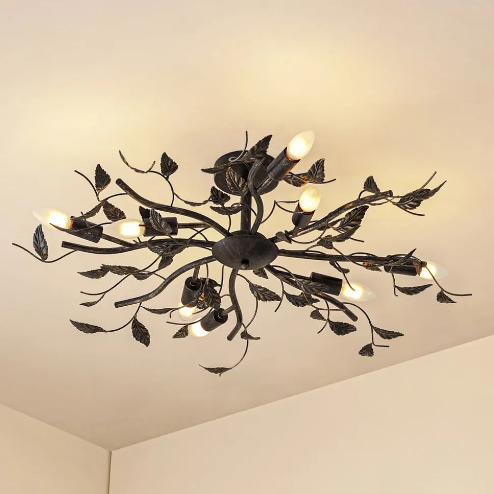 Lindby loftlampe Yos, 8 lyskilder, 85 cm, sort-guld, E14