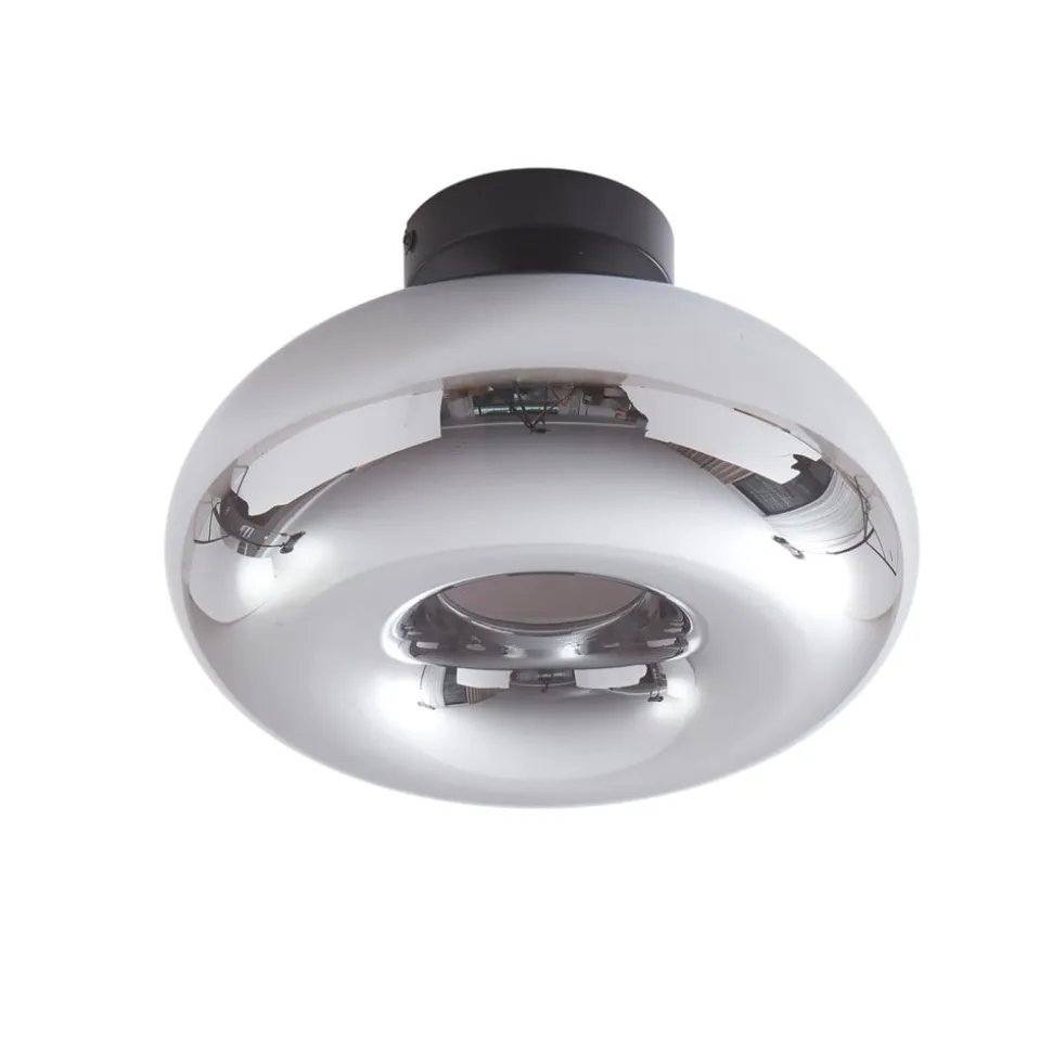 Lindby loftlampe Zehra, Ø 28 cm, røgfarvet grå, glas