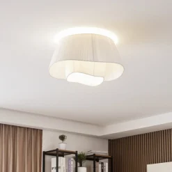 Lindby loftslampe Eryndor, hvid, tekstil, Ø 47 cm, E27