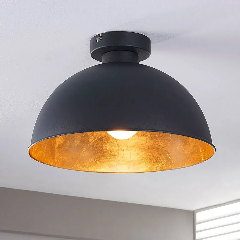Lindby loftslampe Lya, Ø 31 cm, sort-guld, metal, E27