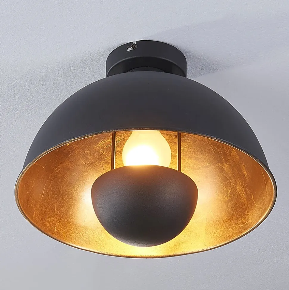 Lindby loftslampe Lya, Ø 31 cm, sort-guld, metal, E27