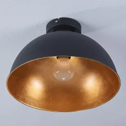 Lindby loftslampe Lya, Ø 31 cm, sort-guld, metal, E27