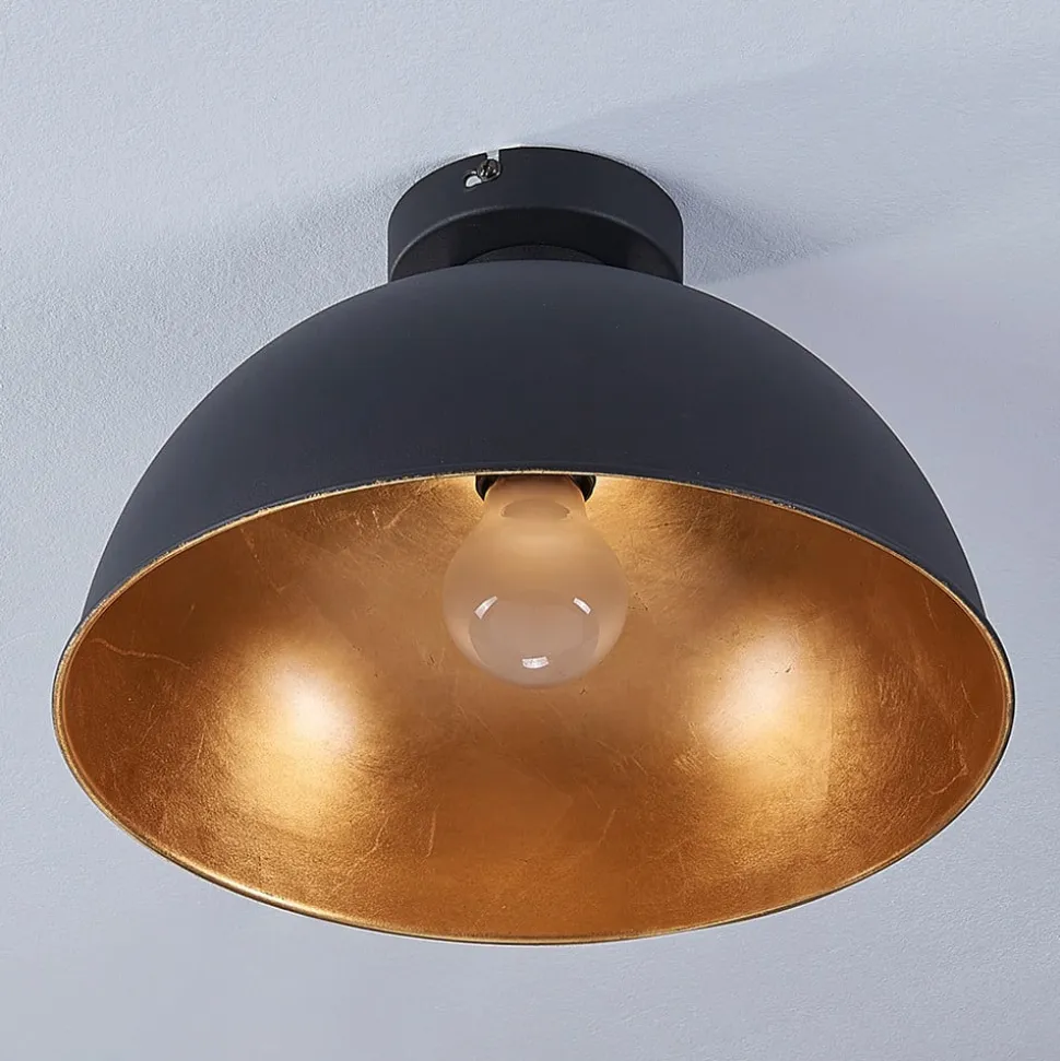 Lindby loftslampe Lya, Ø 31 cm, sort-guld, metal, E27