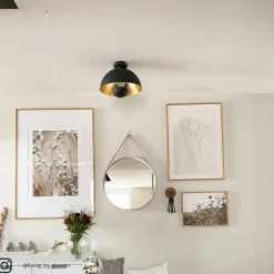 Lindby loftslampe Lya, Ø 31 cm, sort-guld, metal, E27