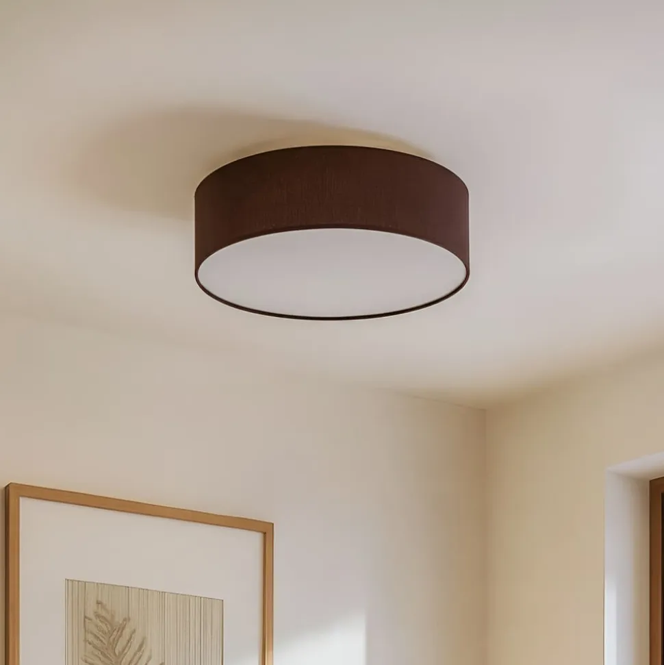 Lindby loftslampe Sebatin, Ø 40 cm, lysebrun, stof, E27