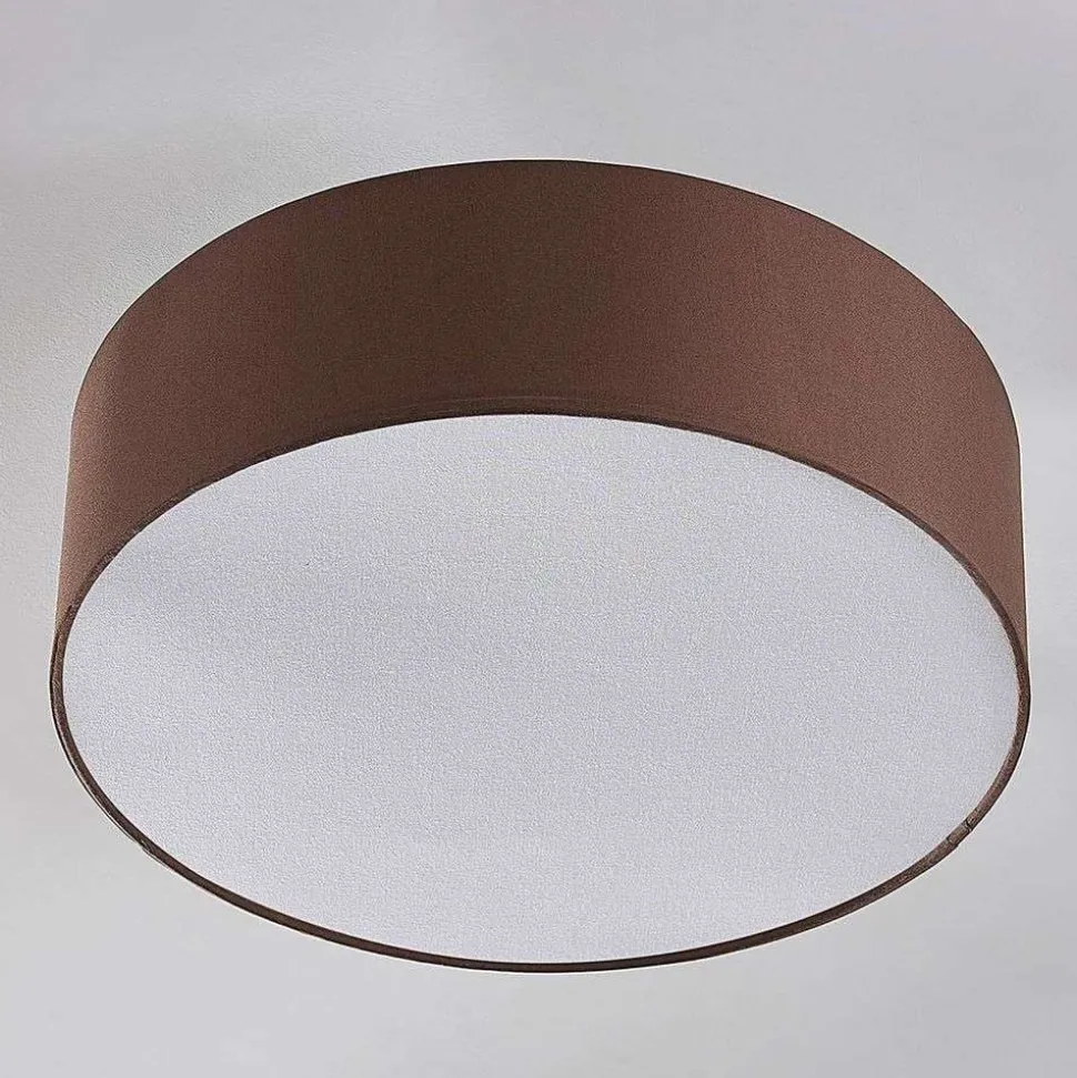 Lindby loftslampe Sebatin, Ø 40 cm, lysebrun, stof, E27