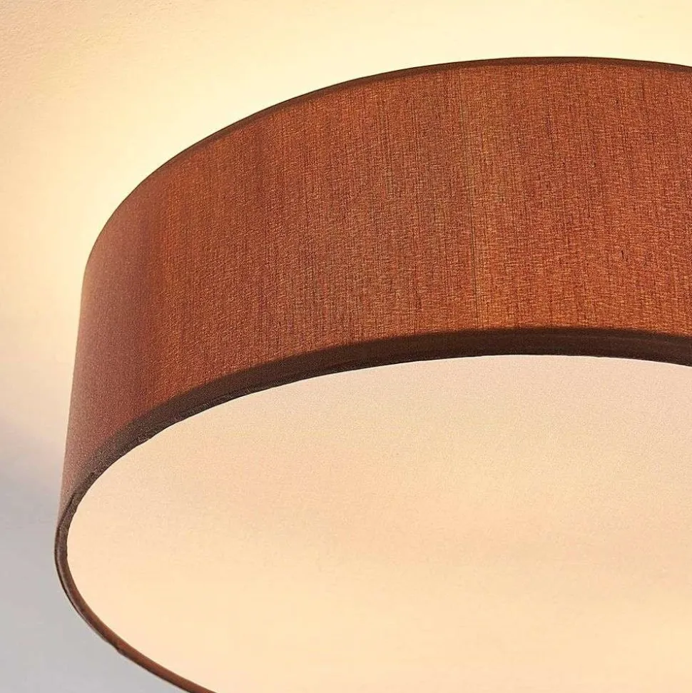 Lindby loftslampe Sebatin, Ø 40 cm, lysebrun, stof, E27